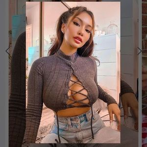 fashionnova long sleeve tie crop